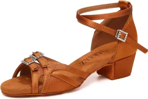 Girls Latin Dance Shoes Low Heels Satin Ballroom Salsa Tango Professional Practice Dance Shoes