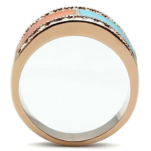 GL221 - IP Rose Gold(Ion Plating) Brass Ring with Top Grade Crystal  in Clear