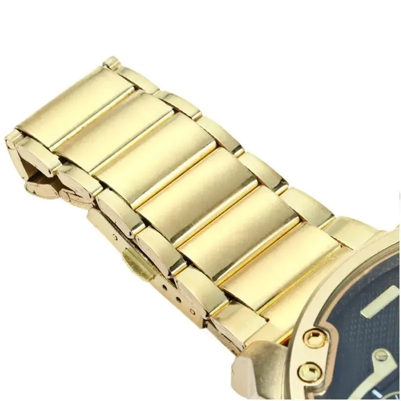 Golden Steel Quartz Dual Time Zone Watch