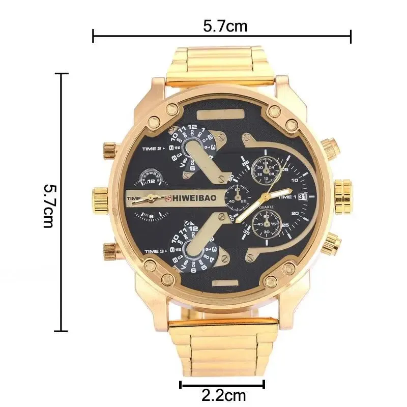 Golden Steel Quartz Dual Time Zone Watch