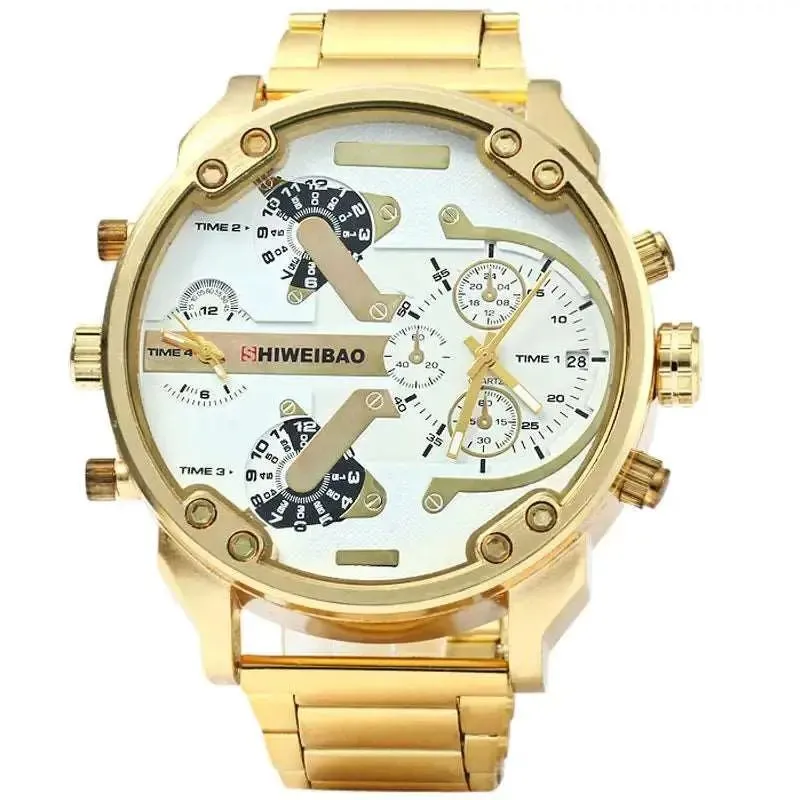 Golden Steel Quartz Dual Time Zone Watch