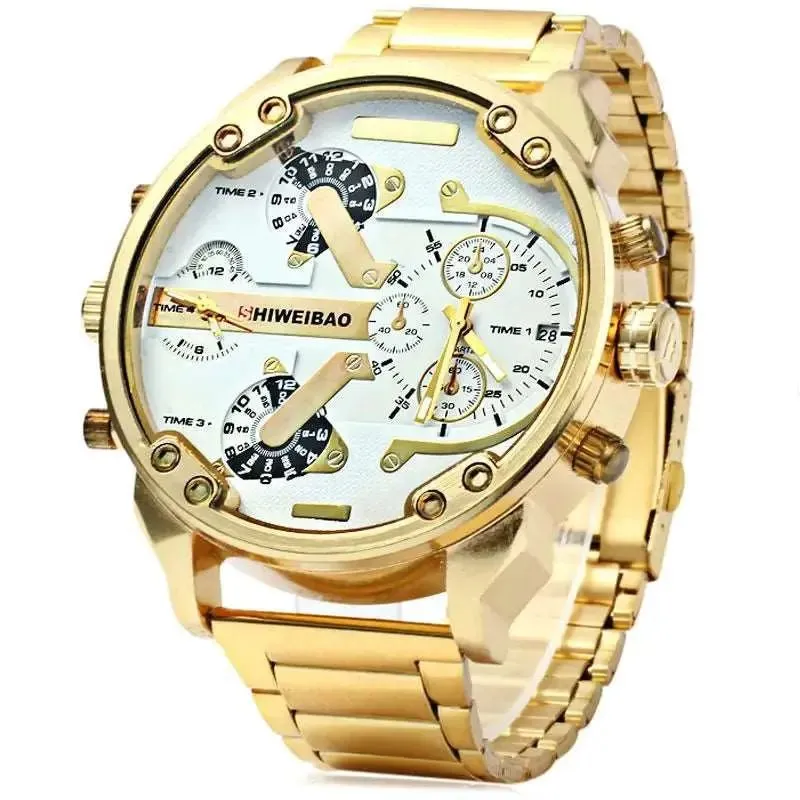 Golden Steel Quartz Dual Time Zone Watch