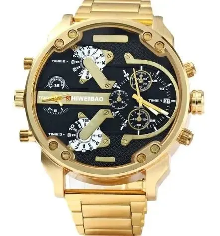 Golden Steel Quartz Dual Time Zone Watch