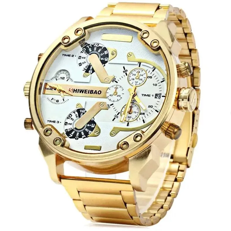 Golden Steel Quartz Dual Time Zone Watch