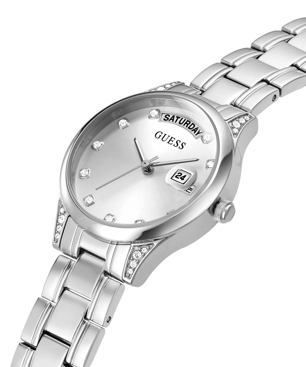 GUESS Ladies Silver Tone Day/Date Watch