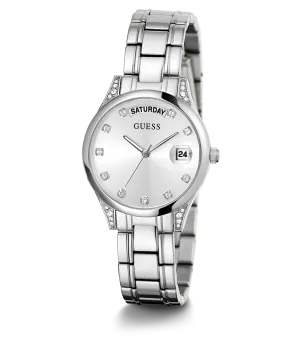 GUESS Ladies Silver Tone Day/Date Watch
