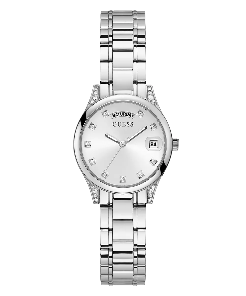 GUESS Ladies Silver Tone Day/Date Watch