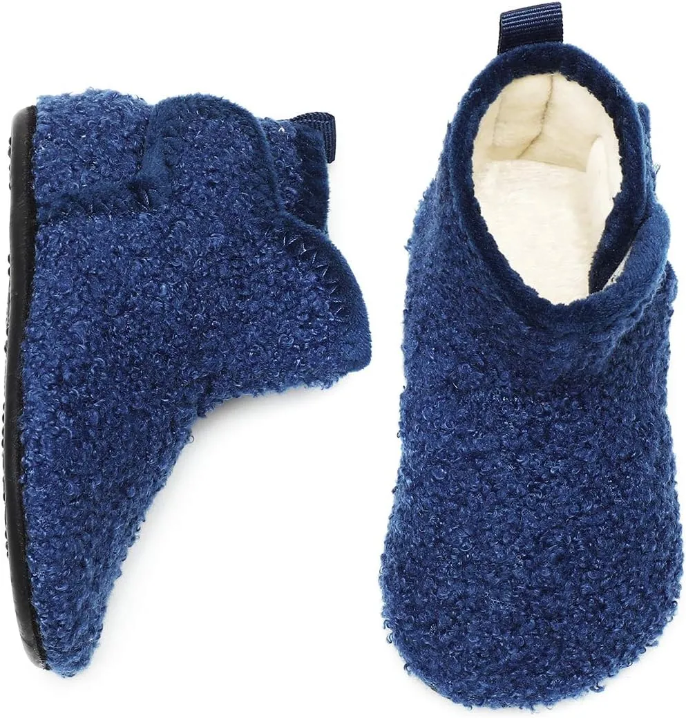 Hayeabi Toddler Kids Lightweight Winter Fuzzy Warm Indoor Outdoor House Slippers Non-Slip Grip Comfy Home Floor Shoes for Boys Girls
