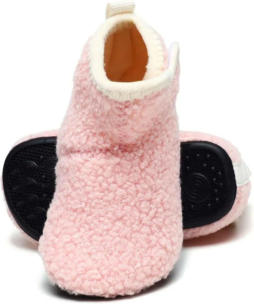 Hayeabi Toddler Kids Lightweight Winter Fuzzy Warm Indoor Outdoor House Slippers Non-Slip Grip Comfy Home Floor Shoes for Boys Girls