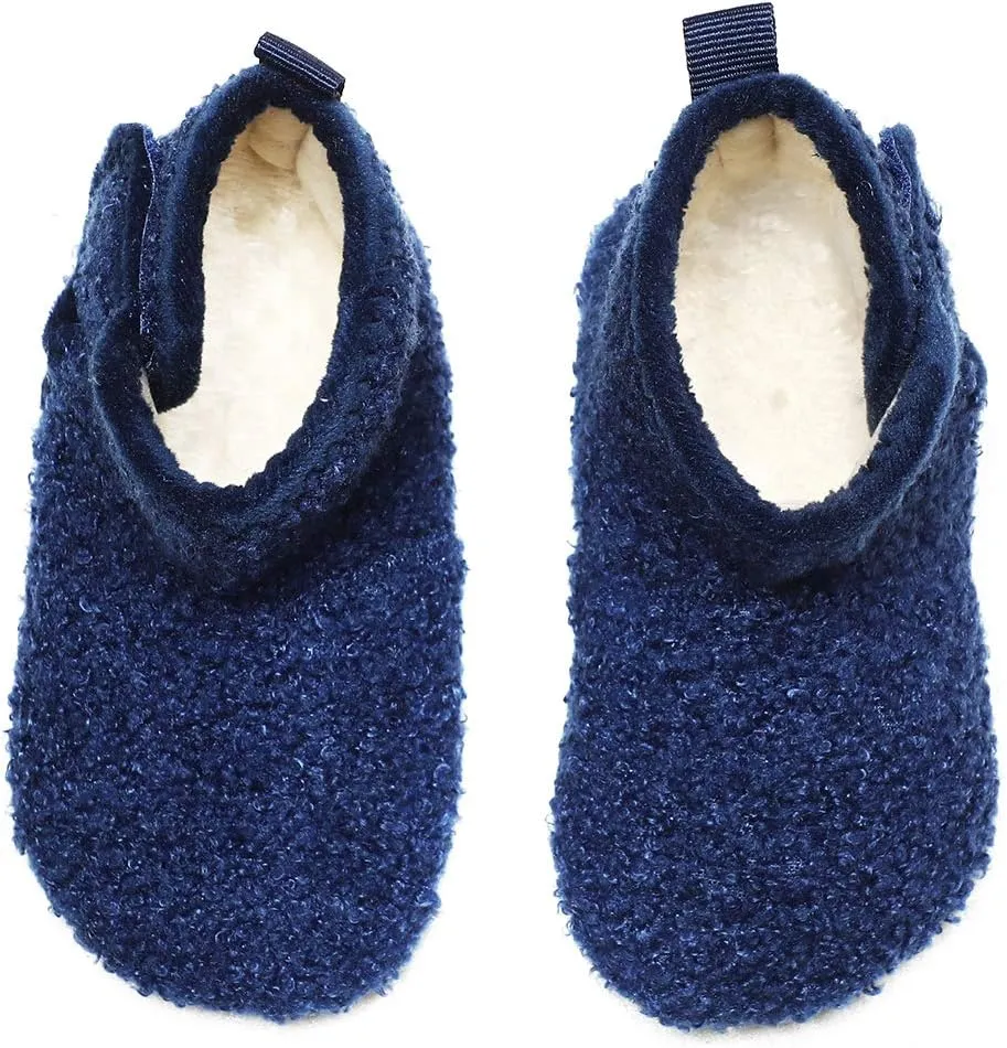 Hayeabi Toddler Kids Lightweight Winter Fuzzy Warm Indoor Outdoor House Slippers Non-Slip Grip Comfy Home Floor Shoes for Boys Girls