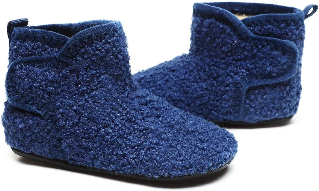 Hayeabi Toddler Kids Lightweight Winter Fuzzy Warm Indoor Outdoor House Slippers Non-Slip Grip Comfy Home Floor Shoes for Boys Girls