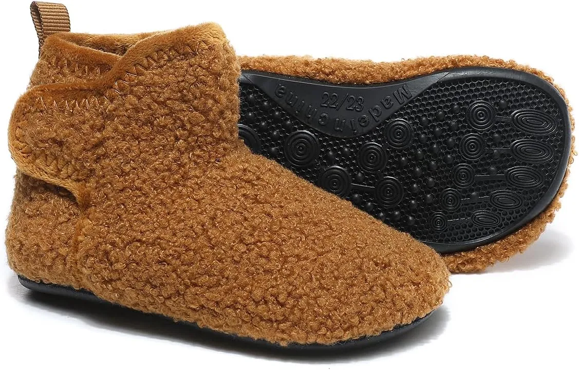Hayeabi Toddler Kids Lightweight Winter Fuzzy Warm Indoor Outdoor House Slippers Non-Slip Grip Comfy Home Floor Shoes for Boys Girls