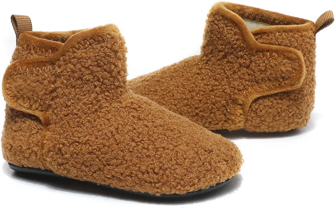 Hayeabi Toddler Kids Lightweight Winter Fuzzy Warm Indoor Outdoor House Slippers Non-Slip Grip Comfy Home Floor Shoes for Boys Girls