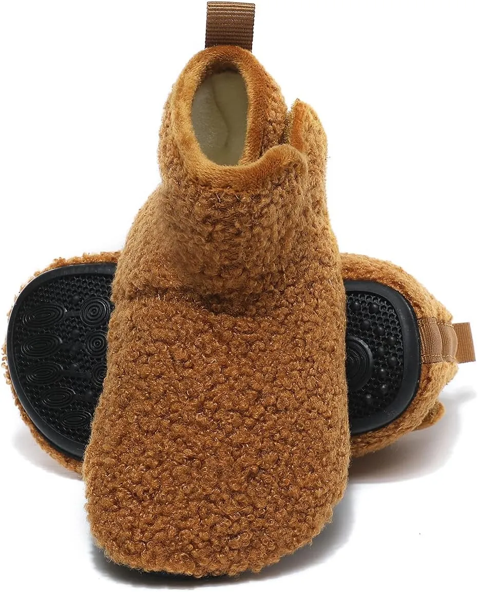 Hayeabi Toddler Kids Lightweight Winter Fuzzy Warm Indoor Outdoor House Slippers Non-Slip Grip Comfy Home Floor Shoes for Boys Girls