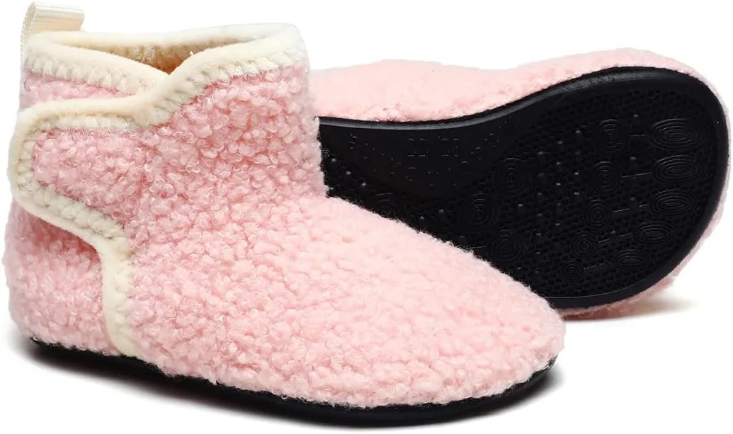 Hayeabi Toddler Kids Lightweight Winter Fuzzy Warm Indoor Outdoor House Slippers Non-Slip Grip Comfy Home Floor Shoes for Boys Girls