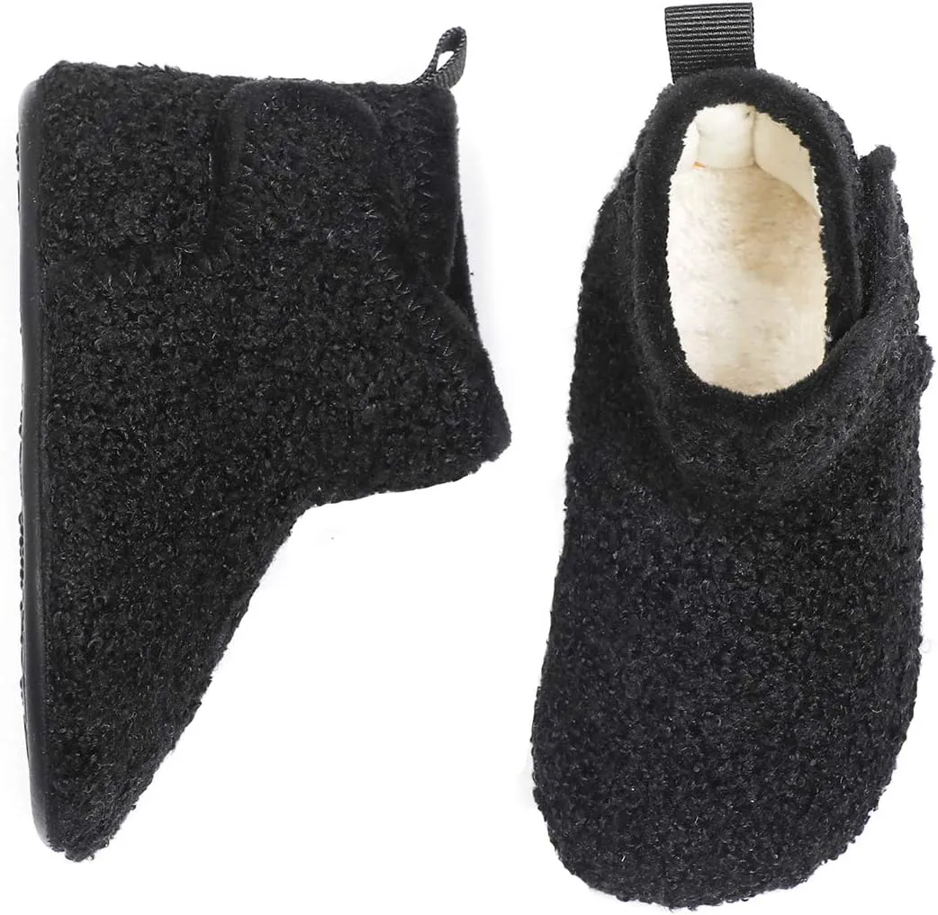 Hayeabi Toddler Kids Lightweight Winter Fuzzy Warm Indoor Outdoor House Slippers Non-Slip Grip Comfy Home Floor Shoes for Boys Girls