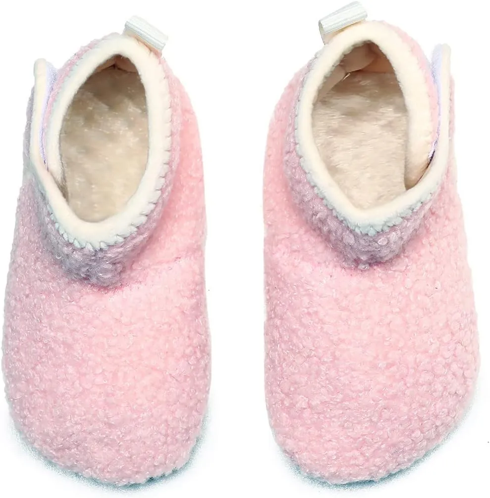 Hayeabi Toddler Kids Lightweight Winter Fuzzy Warm Indoor Outdoor House Slippers Non-Slip Grip Comfy Home Floor Shoes for Boys Girls