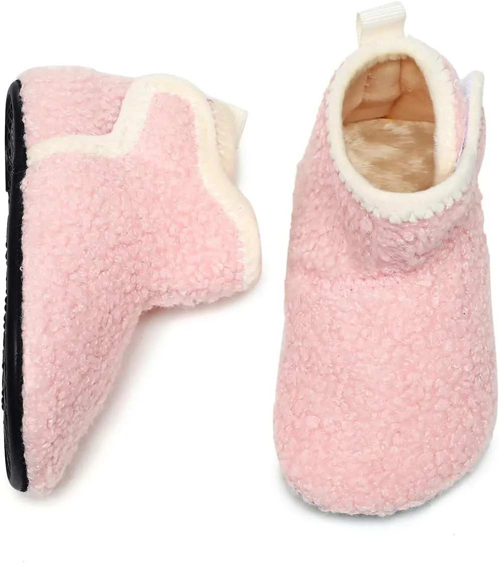 Hayeabi Toddler Kids Lightweight Winter Fuzzy Warm Indoor Outdoor House Slippers Non-Slip Grip Comfy Home Floor Shoes for Boys Girls