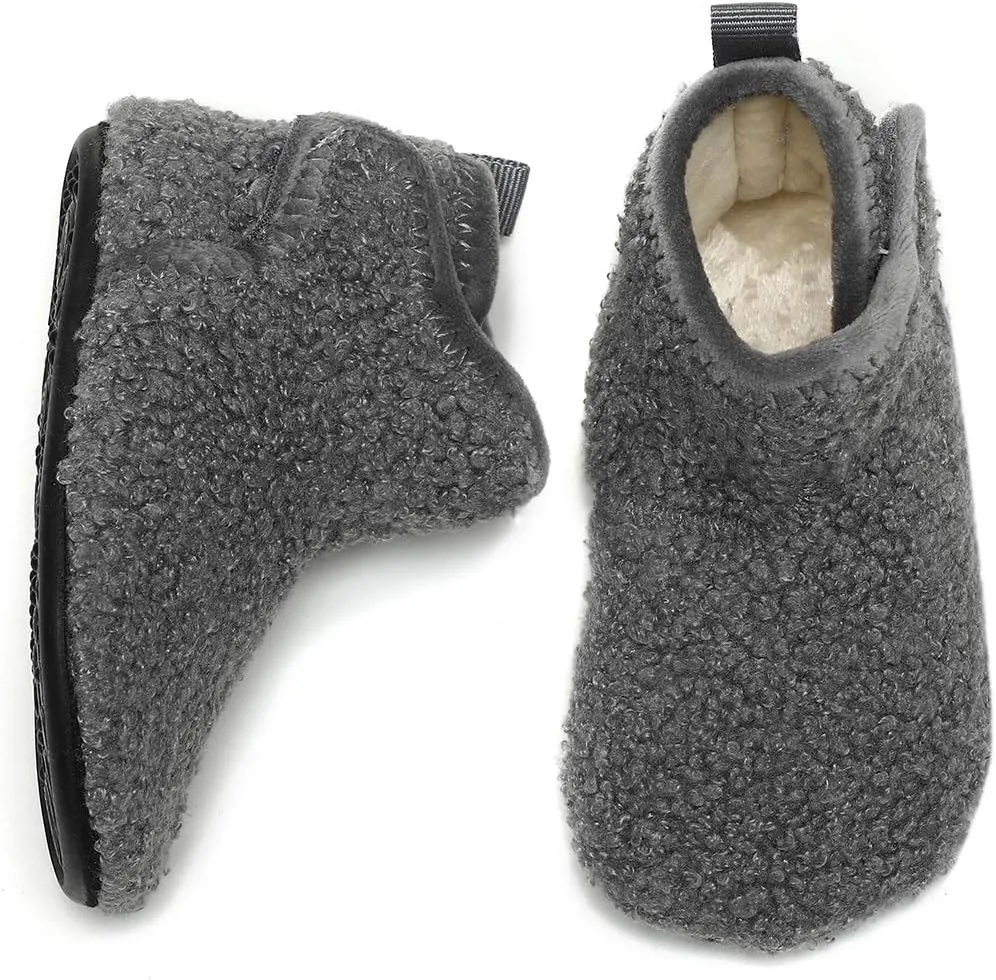 Hayeabi Toddler Kids Lightweight Winter Fuzzy Warm Indoor Outdoor House Slippers Non-Slip Grip Comfy Home Floor Shoes for Boys Girls
