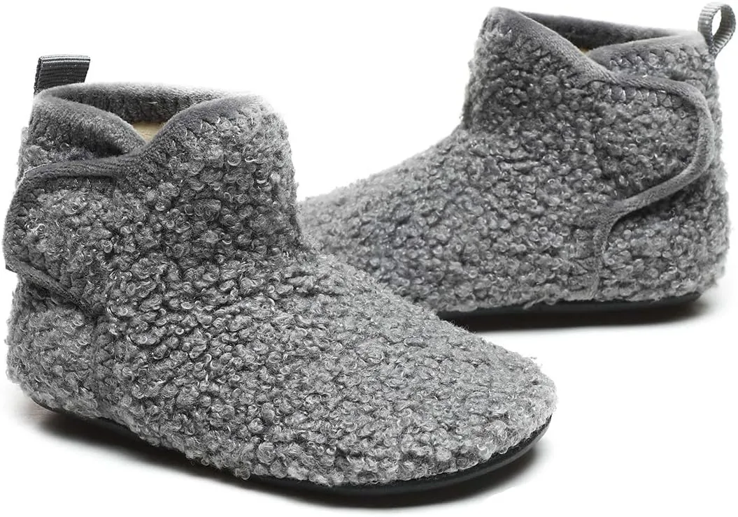 Hayeabi Toddler Kids Lightweight Winter Fuzzy Warm Indoor Outdoor House Slippers Non-Slip Grip Comfy Home Floor Shoes for Boys Girls