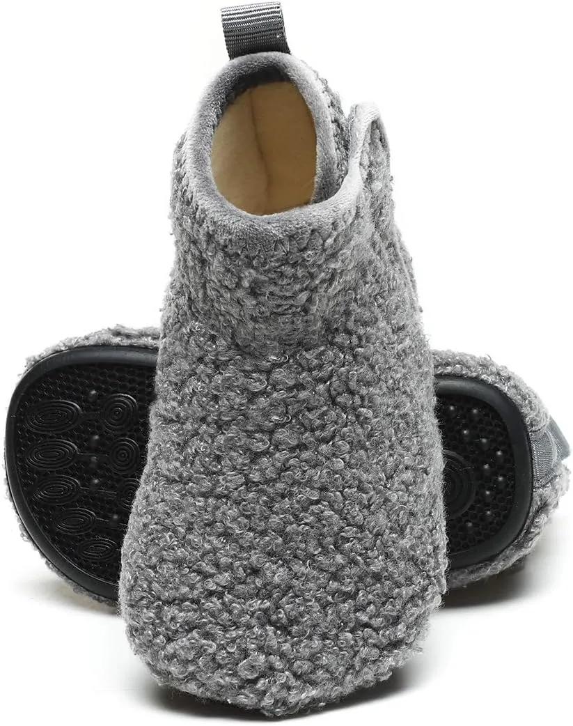Hayeabi Toddler Kids Lightweight Winter Fuzzy Warm Indoor Outdoor House Slippers Non-Slip Grip Comfy Home Floor Shoes for Boys Girls
