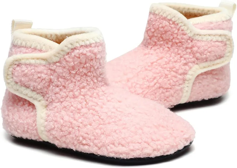 Hayeabi Toddler Kids Lightweight Winter Fuzzy Warm Indoor Outdoor House Slippers Non-Slip Grip Comfy Home Floor Shoes for Boys Girls