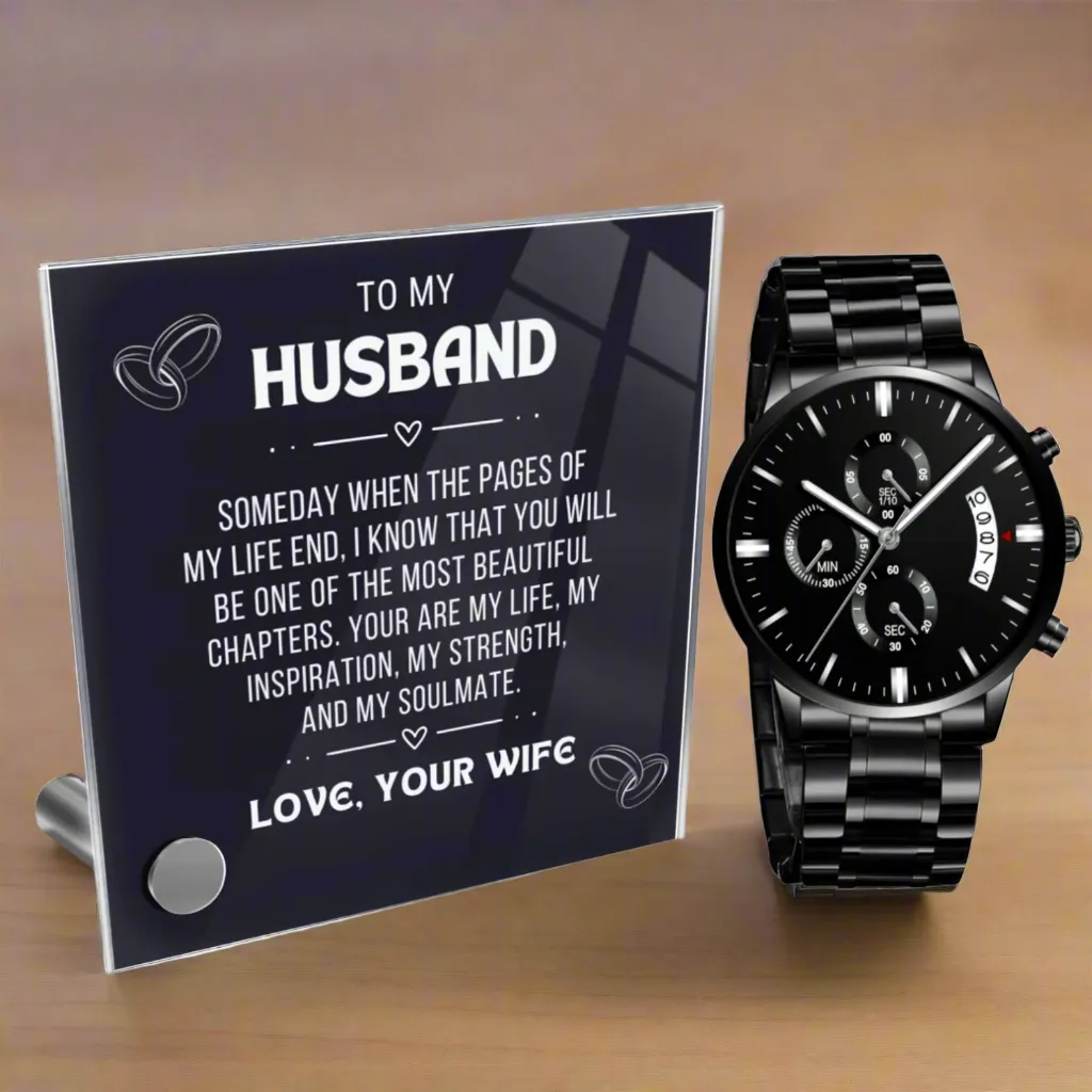 Husband- Black Watch & Personalized Message Plaque
