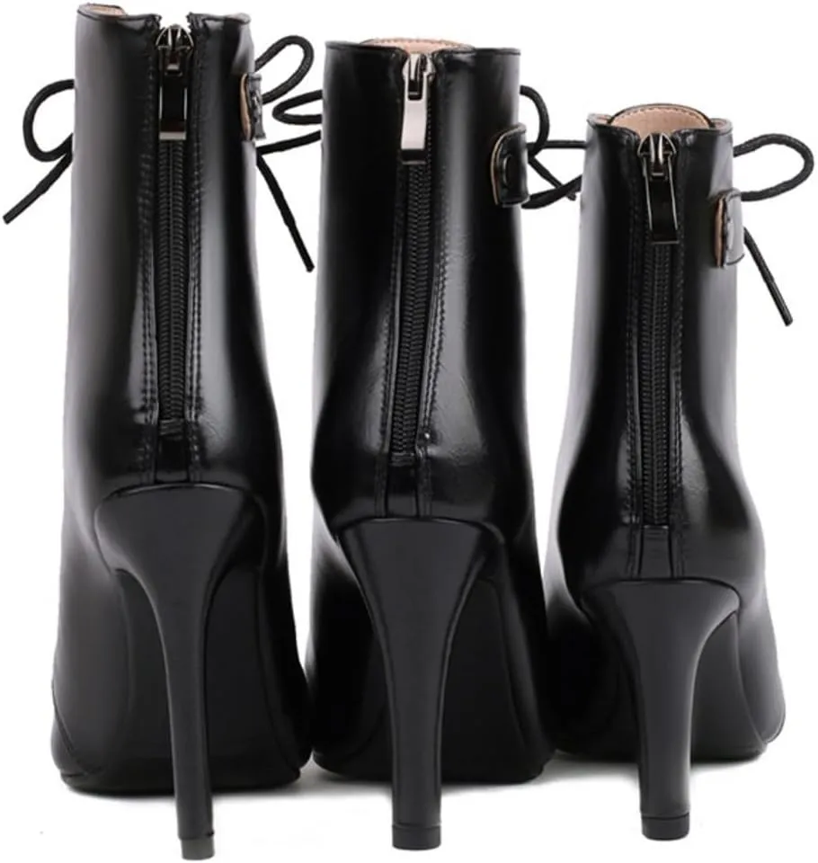 JXUZY Women's Cross Strap Lace-up Peep Toe Jazz Ballroom Pole Dance Ankle Boots