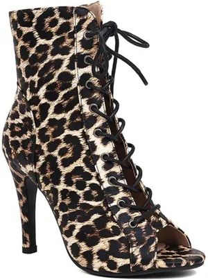 JXUZY Womens Jazz Ballroom Dance High Heels Sandals Peep Toe Lace-up Stiletto Heels Ankle Boots