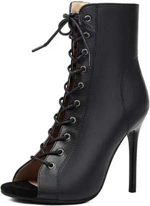 JXUZY Womens Jazz Ballroom Dance High Heels Sandals Peep Toe Lace-up Stiletto Heels Ankle Boots