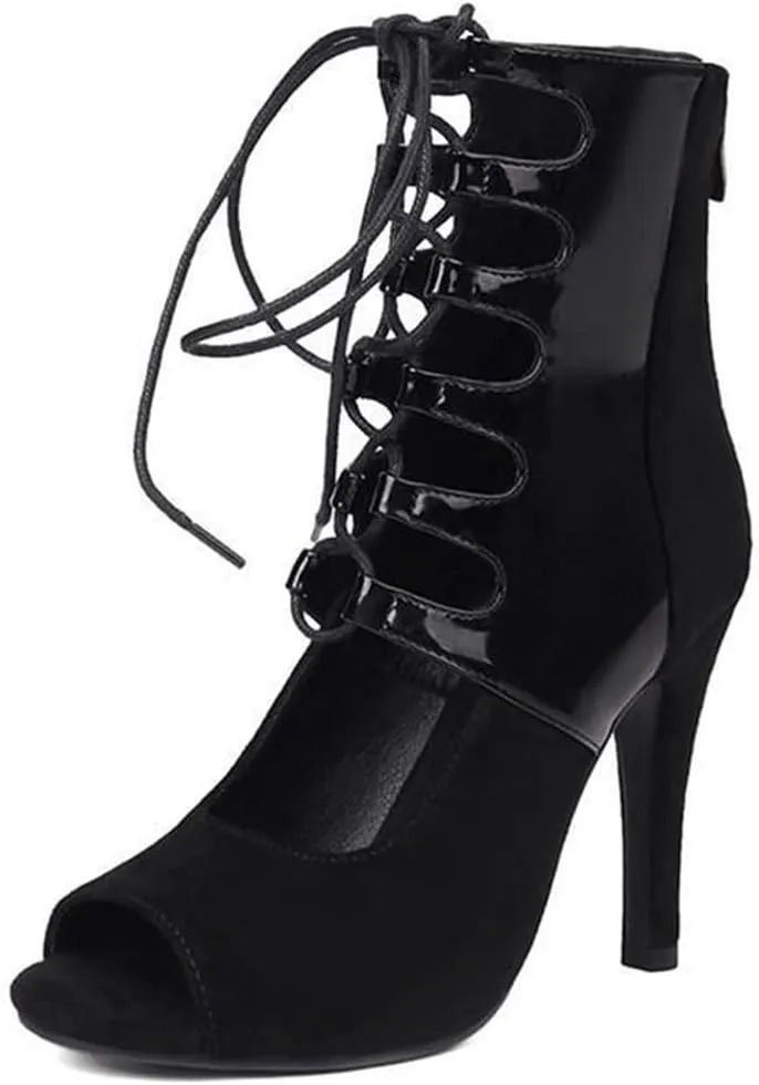JXUZY Womens Summer Cross Straps Stiletto Gladiator Shoes Jazz Modern Pole Dance Sandals Booties