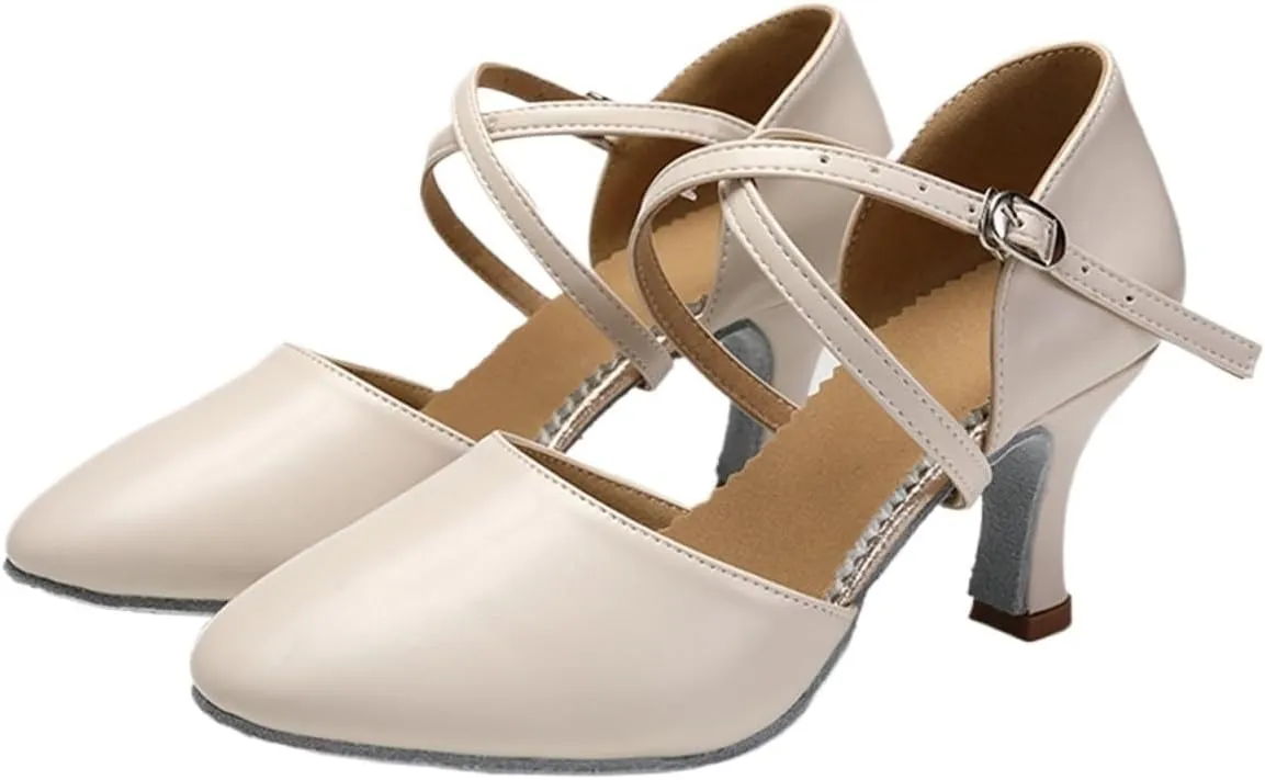 Latin Dance Shoes for Women Women Dance Shoes Latin Party Tango Jazz Elegant Dancing Shoes Lace-up Suede Sole Closed Toe Microfiber Leather(Light Brown 5cm,34 (22cm))