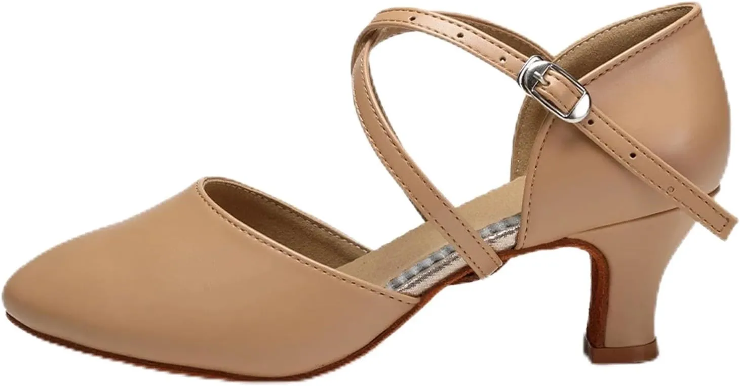 Latin Dance Shoes for Women Women Dance Shoes Latin Party Tango Jazz Elegant Dancing Shoes Lace-up Suede Sole Closed Toe Microfiber Leather(Light Brown 5cm,34 (22cm))