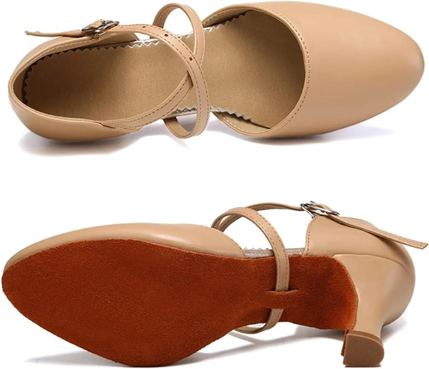 Latin Dance Shoes for Women Women Dance Shoes Latin Party Tango Jazz Elegant Dancing Shoes Lace-up Suede Sole Closed Toe Microfiber Leather(Light Brown 5cm,34 (22cm))