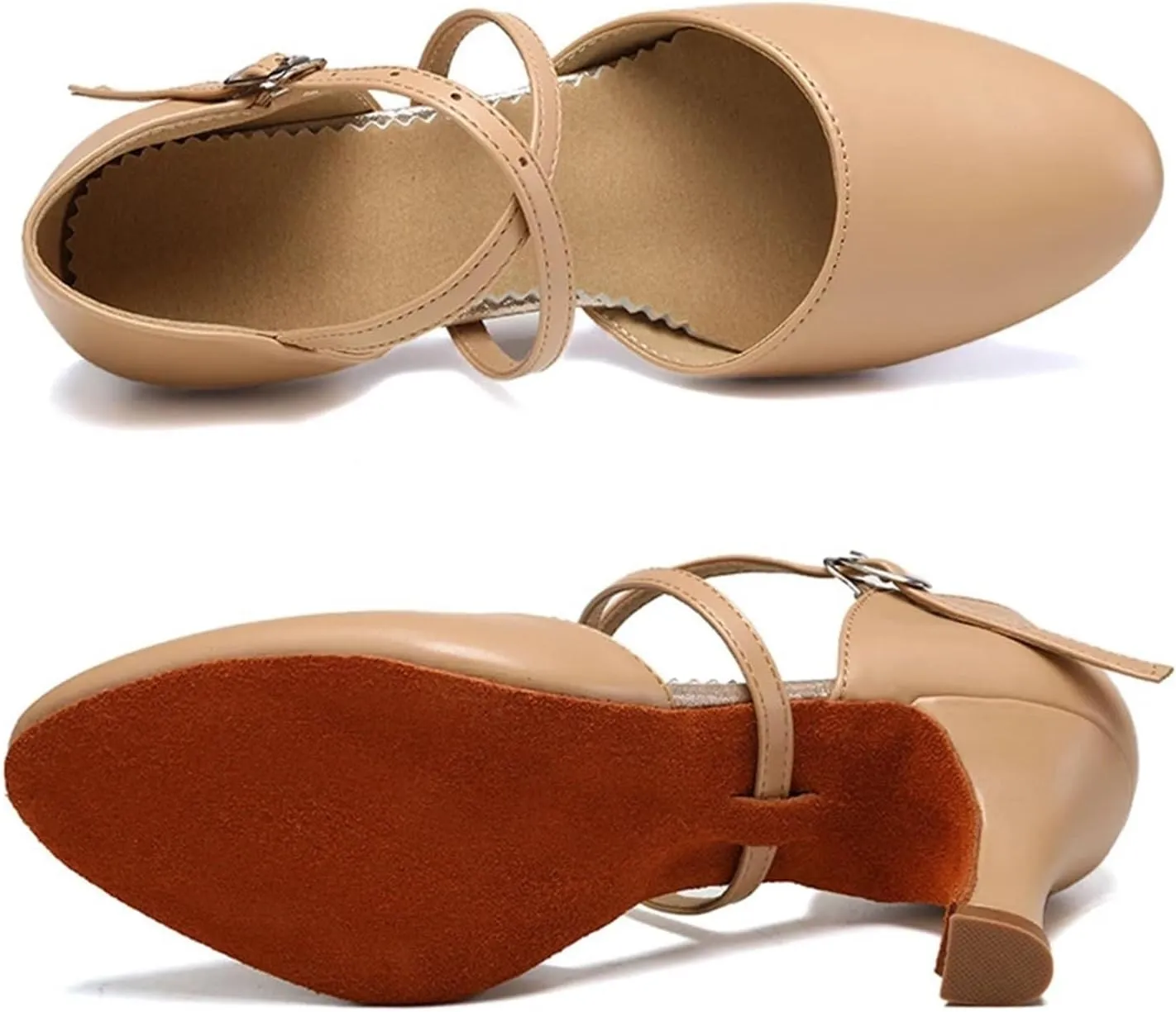 Latin Dance Shoes for Women Women Dance Shoes Latin Party Tango Jazz Elegant Dancing Shoes Lace-up Suede Sole Closed Toe Microfiber Leather(Light Brown 5cm,34 (22cm))
