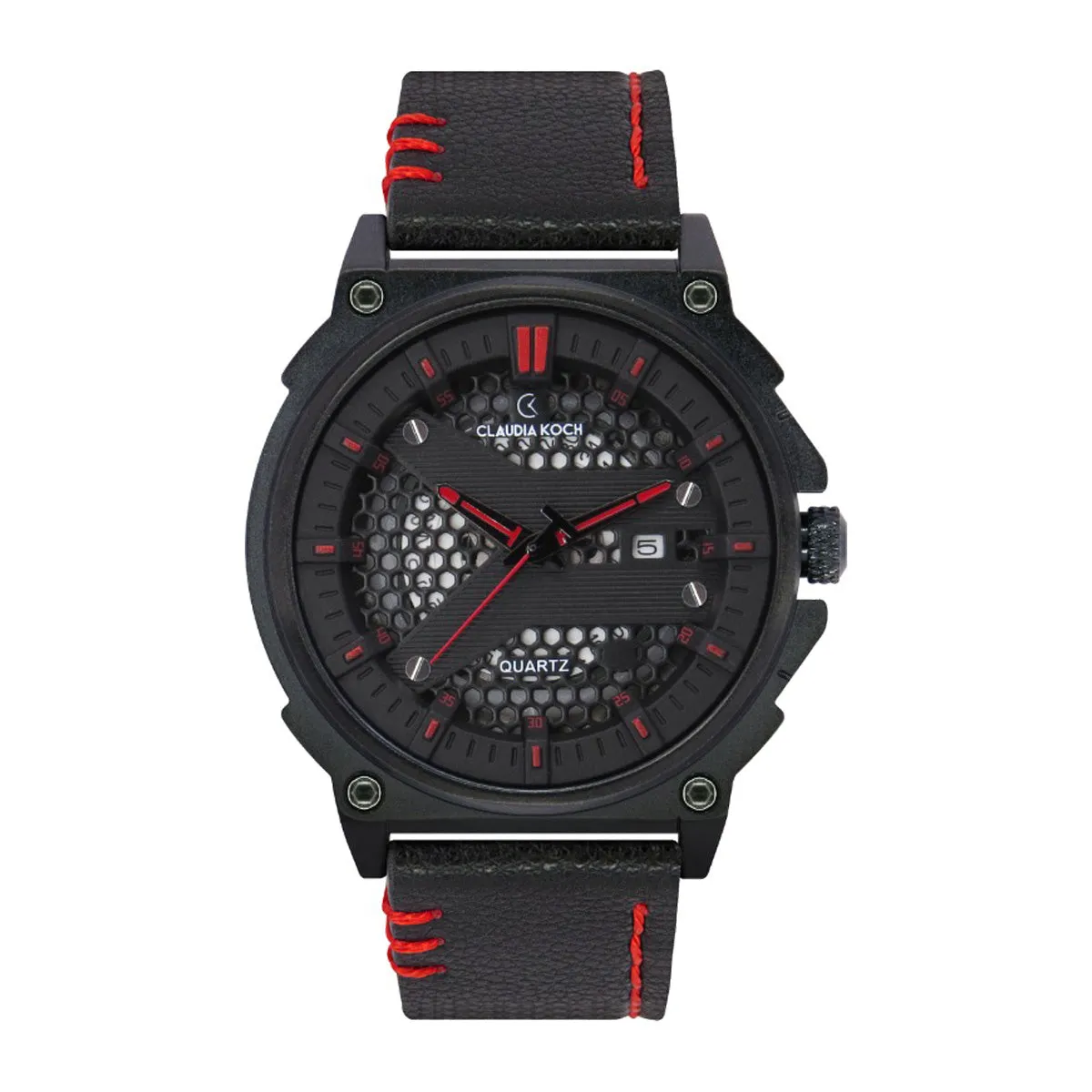 Leather Band Analog Date Sporty Men Watch
