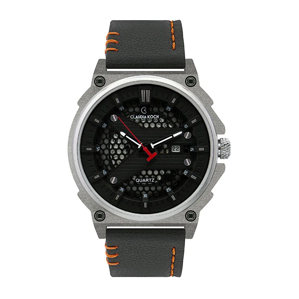 Leather Band Analog Date Sporty Men Watch