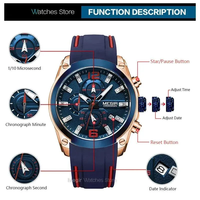 Mens Chronograph Quartz Sport Watch Waterproof Military Wristwatch