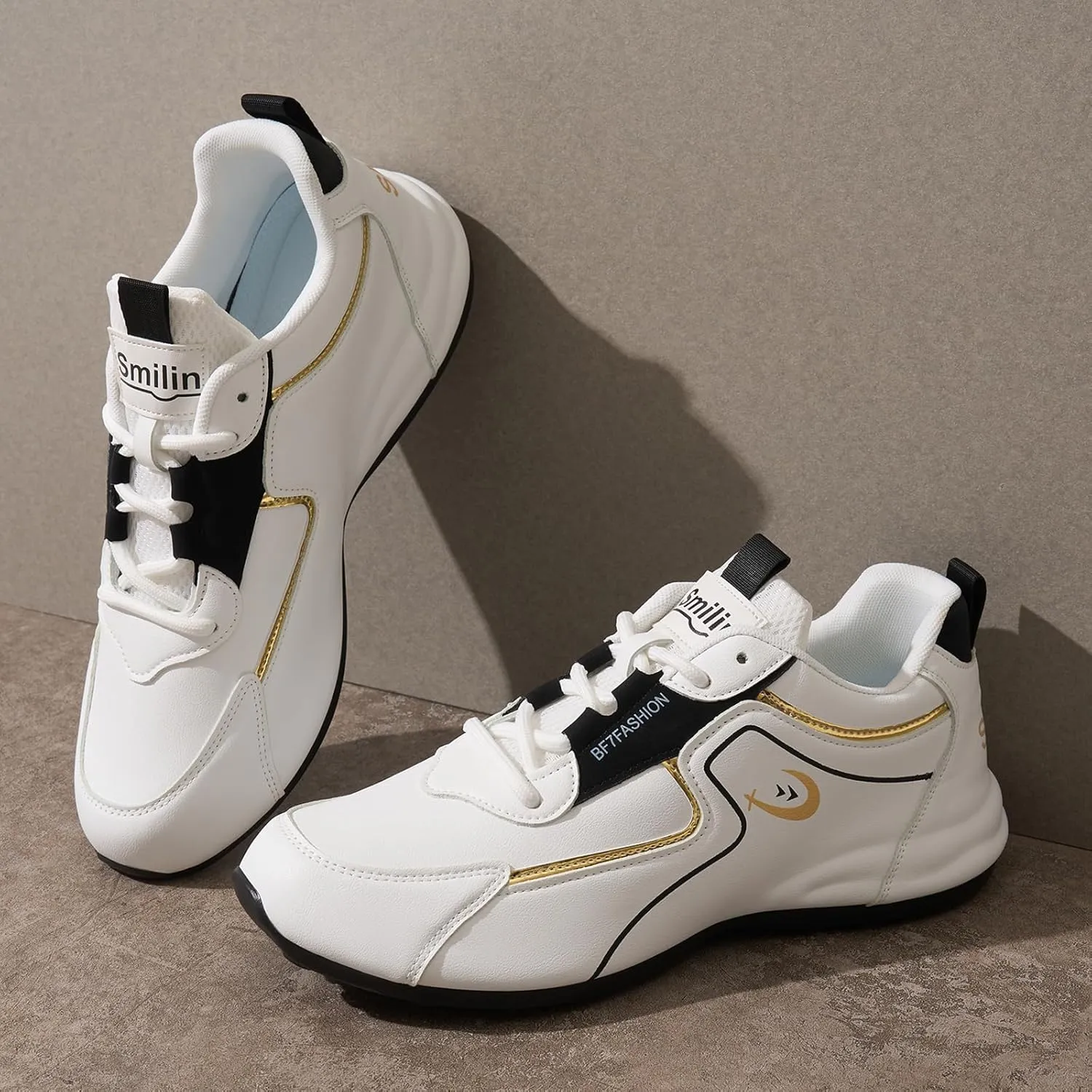 Men's Fashion Casual Sneakers Breathable Lace-up White Walking Shoes Daily Comfortable Non Slip Low Top Tennis Shoes