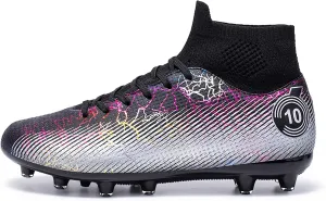 Men's high top soccer shoes with straps for teenagers and adults, lightweight and durable, AG stud for professional sports training (black, Adult, Men, 9, Numeric, US Footwear Size System, Medium)