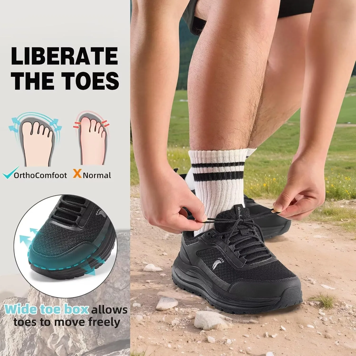 Men's Orthopedic Trail Running Shoes: Comfortable Arch Support Plantar Fasciitis Cross Training Athletic Sneakers, Orthotic Flat Feet Hiking Workout Tennis Walking Sports Shoes for Foot Heel Pain
