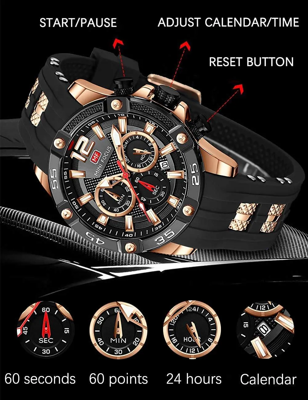 MFOCUSPro™ Men's Sport Analog Wristwatch - Chronograph, Silicone Strap, Waterproof