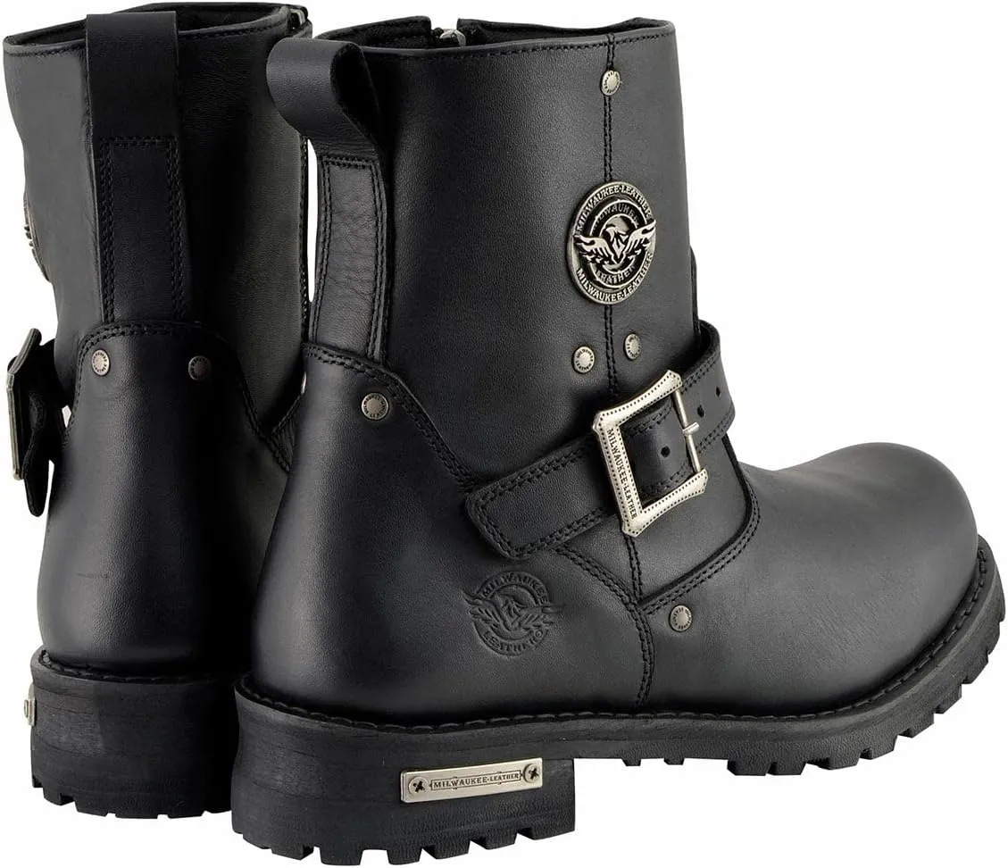 Milwaukee Leather MBM9040W Men's Black 'Wide Width' 6-inch Classic Engineer Motorcycle Leather Boots with Side Zipper - 11W
