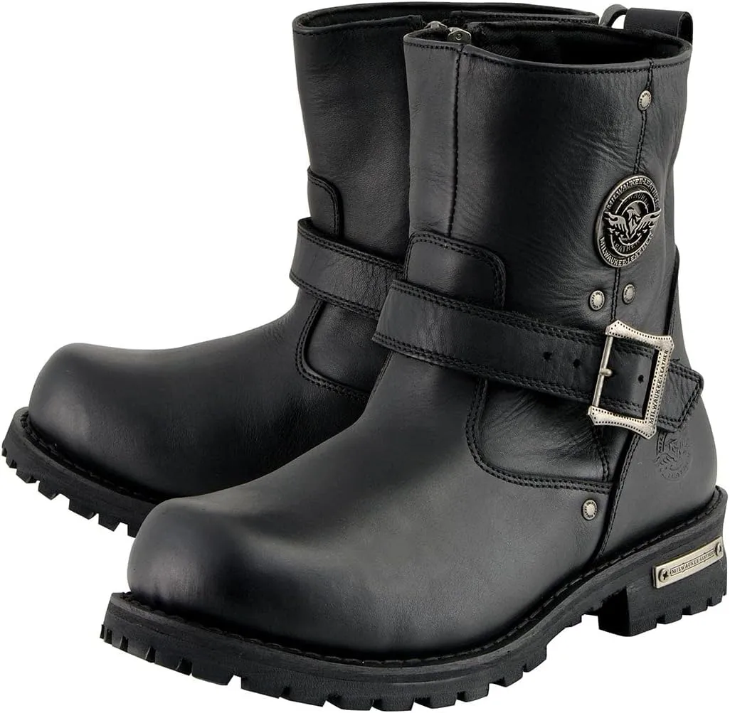 Milwaukee Leather MBM9040W Men's Black 'Wide Width' 6-inch Classic Engineer Motorcycle Leather Boots with Side Zipper - 11W