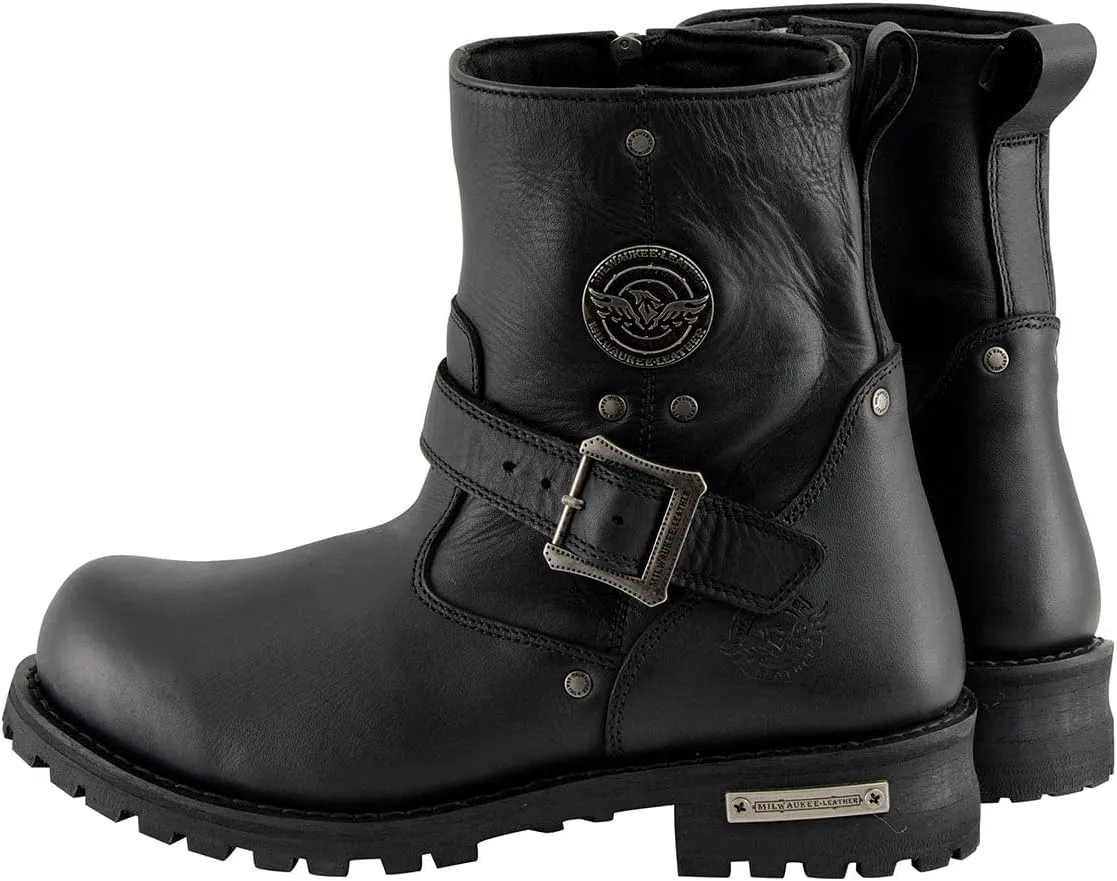 Milwaukee Leather MBM9040W Men's Black 'Wide Width' 6-inch Classic Engineer Motorcycle Leather Boots with Side Zipper - 11W