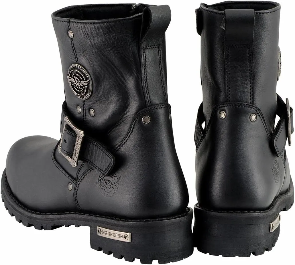 Milwaukee Leather MBM9040W Men's Black 'Wide Width' 6-inch Classic Engineer Motorcycle Leather Boots with Side Zipper - 11W