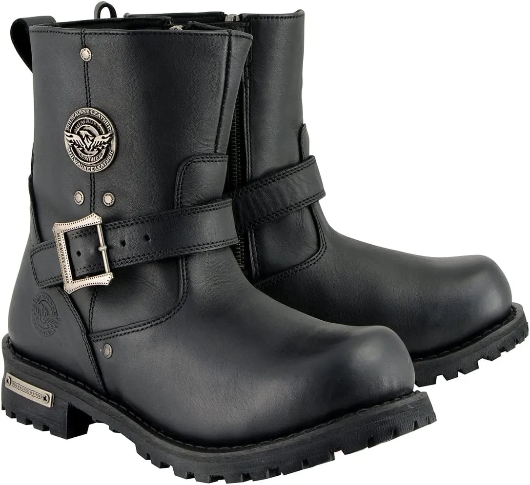 Milwaukee Leather MBM9040W Men's Black 'Wide Width' 6-inch Classic Engineer Motorcycle Leather Boots with Side Zipper - 12W