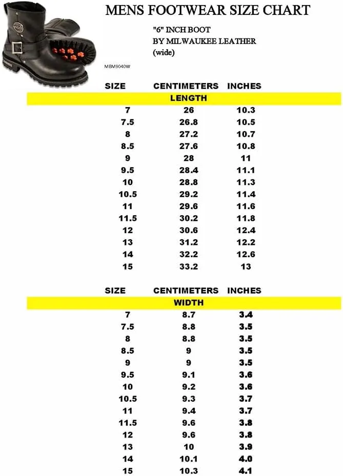 Milwaukee Leather MBM9040W Men's Black 'Wide Width' 6-inch Classic Engineer Motorcycle Leather Boots with Side Zipper - 12W
