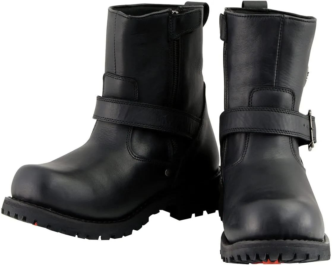 Milwaukee Leather MBM9040W Men's Black 'Wide Width' 6-inch Classic Engineer Motorcycle Leather Boots with Side Zipper - 12W