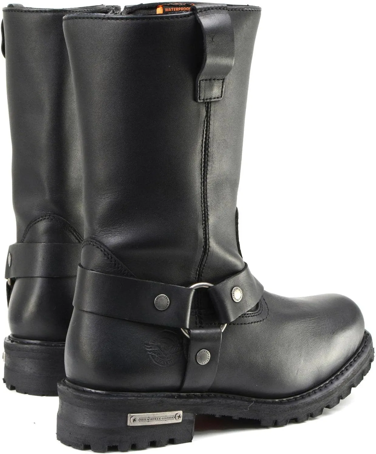 Milwaukee Leather Mens Black Waterproof Boots 11-inch Wide Width Square Toe with Harness and Zipper MBM9061WP - 9W